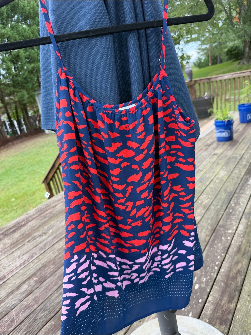 CAbi Navy Tank with Red & Pink Abstract Print